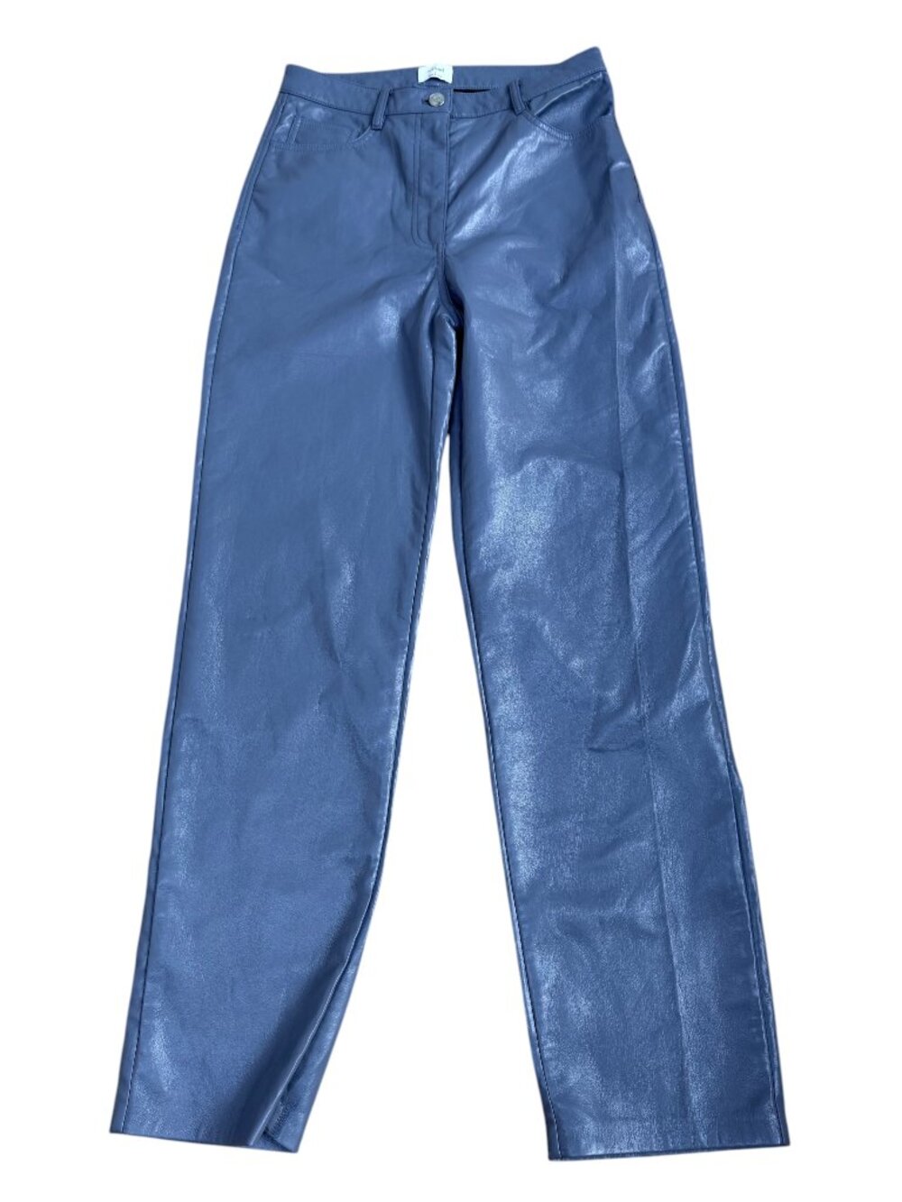Aritzia Wilfred Pants Faux Leather High Rise Slim Straight Slate Blue Gray (8)